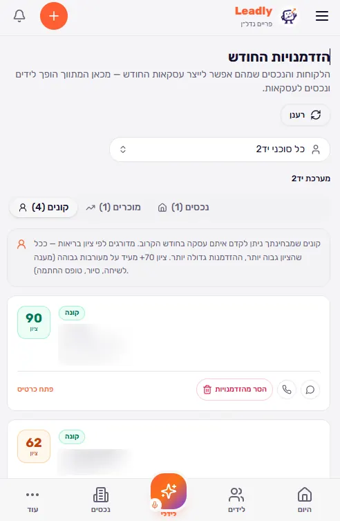 הזדמנויות החודש בנייד עם שמות מטושטשים