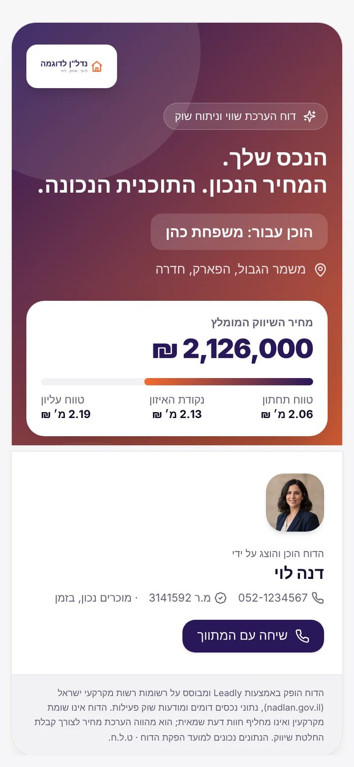 מסך הערכת שווי בלידלי בטלפון